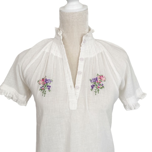 White Vintage Peasant Blouse Size 2 Hand Embroidered Cottage Couture - Picture 6 of 14